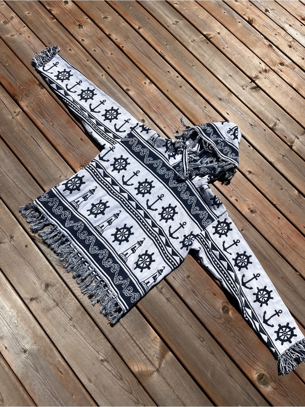 Nautical Hooded Blanket Sweater - Reworked Handmade